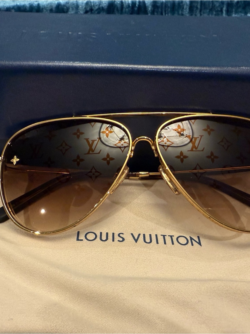 Louis Vuitton Gold Frame Sunglasses with Brown Gradient Lenses